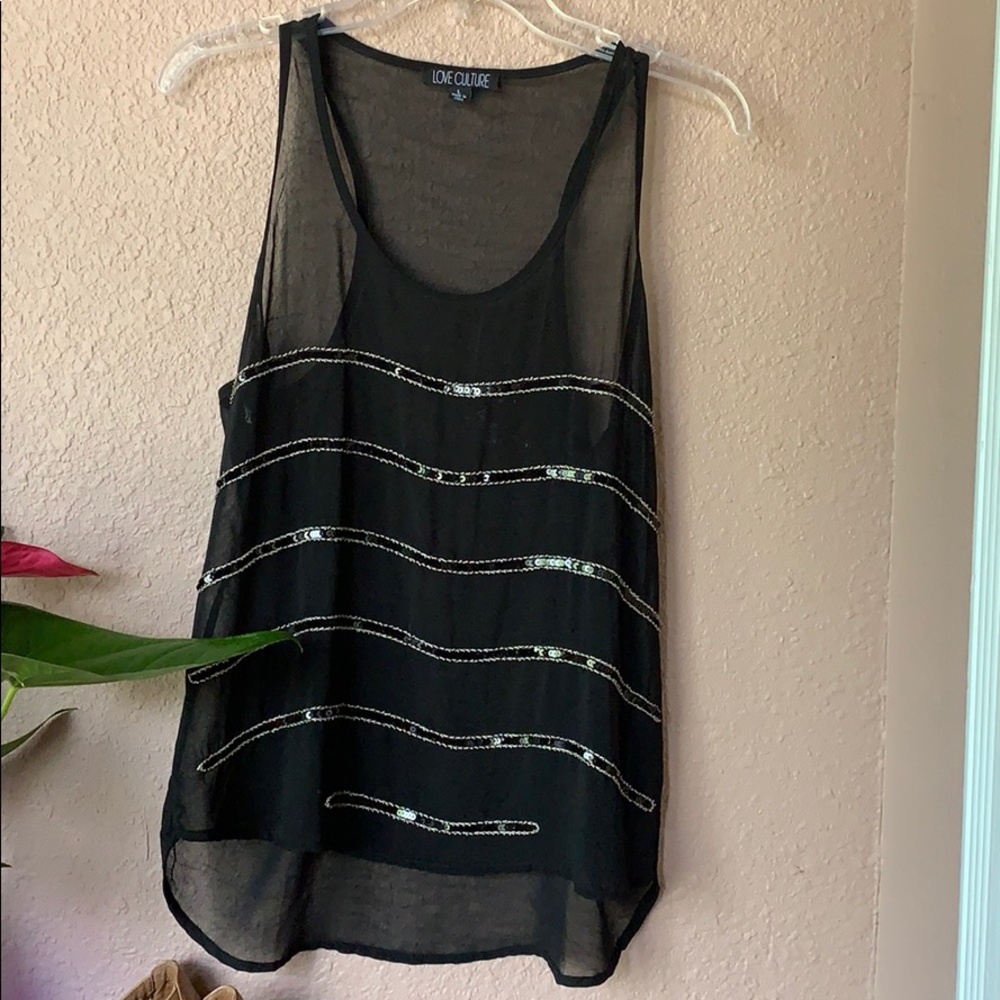 Black sequined tank top